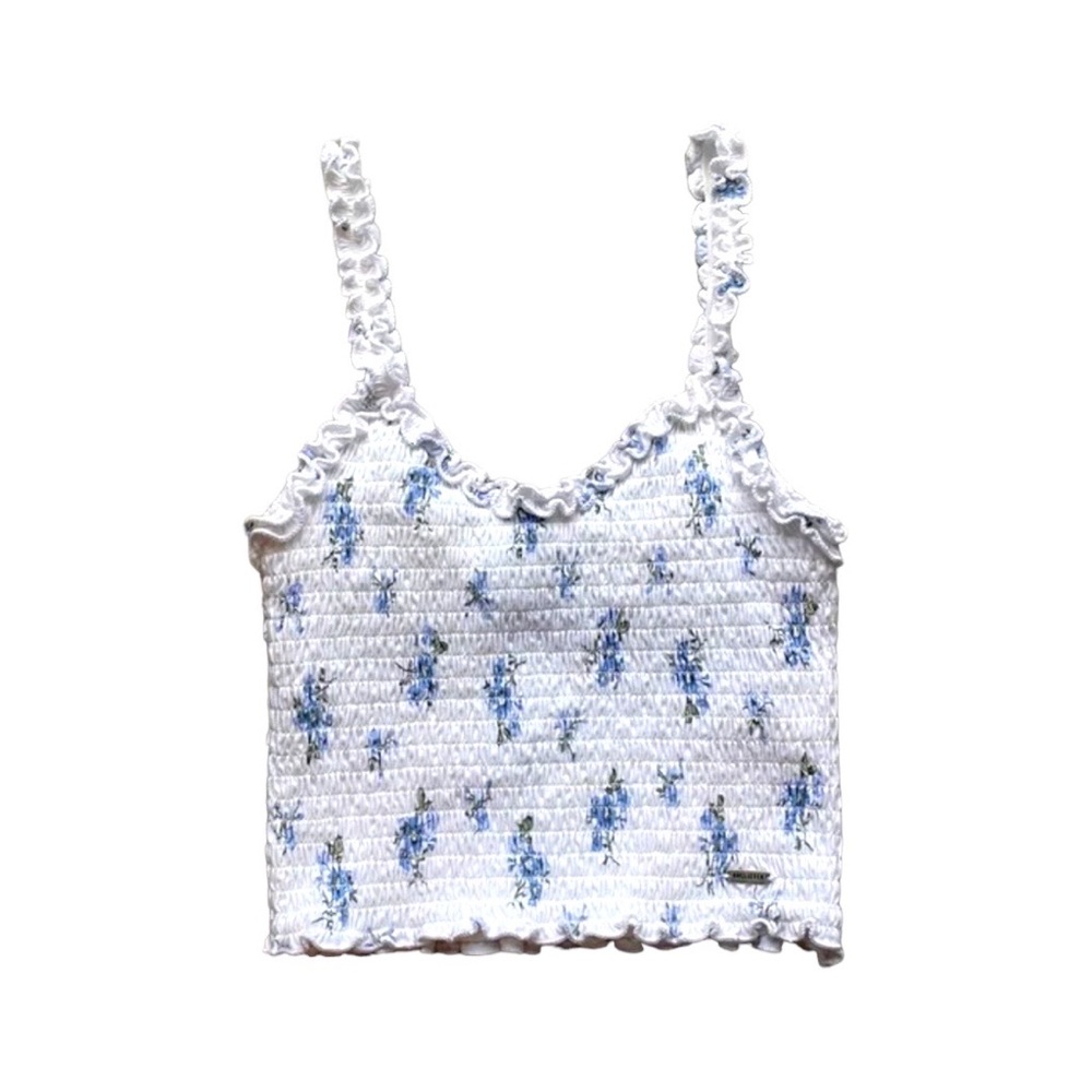 Hollister White Floral Stretchy Crop Top Size Medium